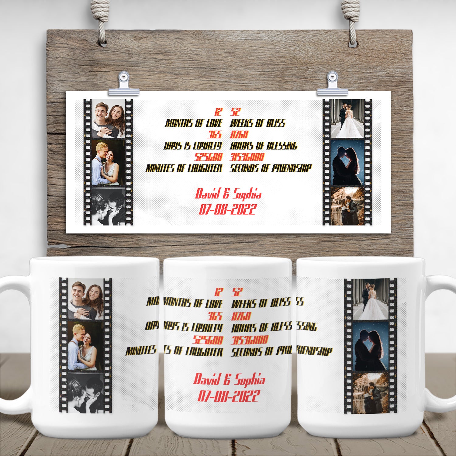 Custom Photo Collage And Text, 1 Year Anniversary Gifts White Mug