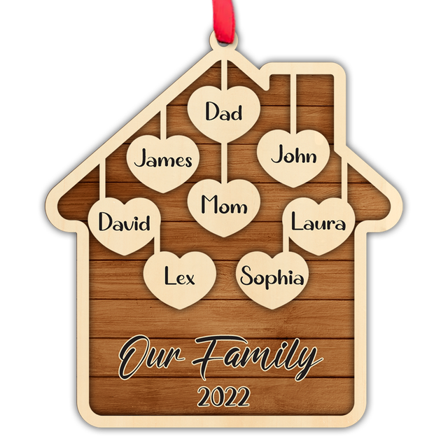 Personalized Family Christmas Ornament, Family Name, Christmas Heart House, Christmas Shape Ornament 2 Layer