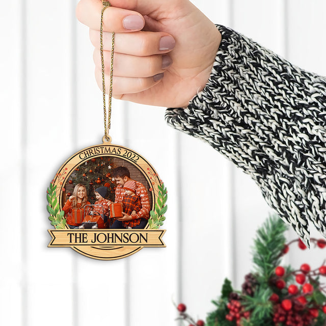 Personalized Name And Text, Custom Photo, Family Chirstmas Ornament , Christmas Shape Ornament 2 Layer