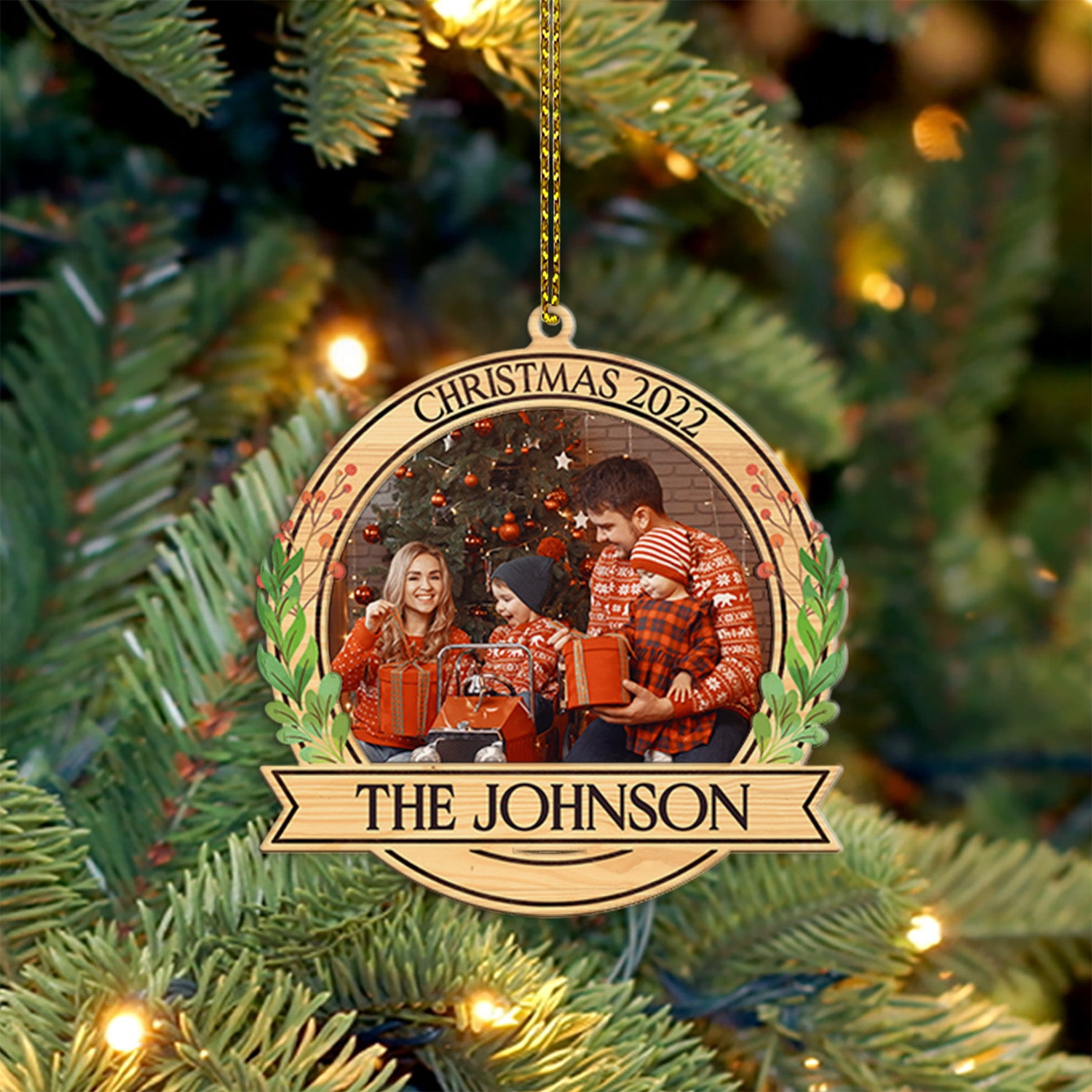 Personalized Name And Text, Custom Photo, Family Chirstmas Ornament , Christmas Shape Ornament 2 Layer