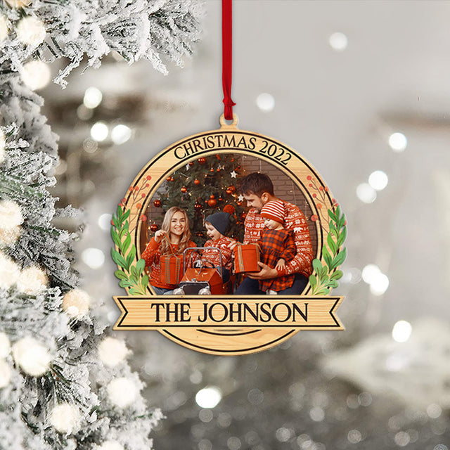 Personalized Name And Text, Custom Photo, Family Chirstmas Ornament , Christmas Shape Ornament 2 Layer