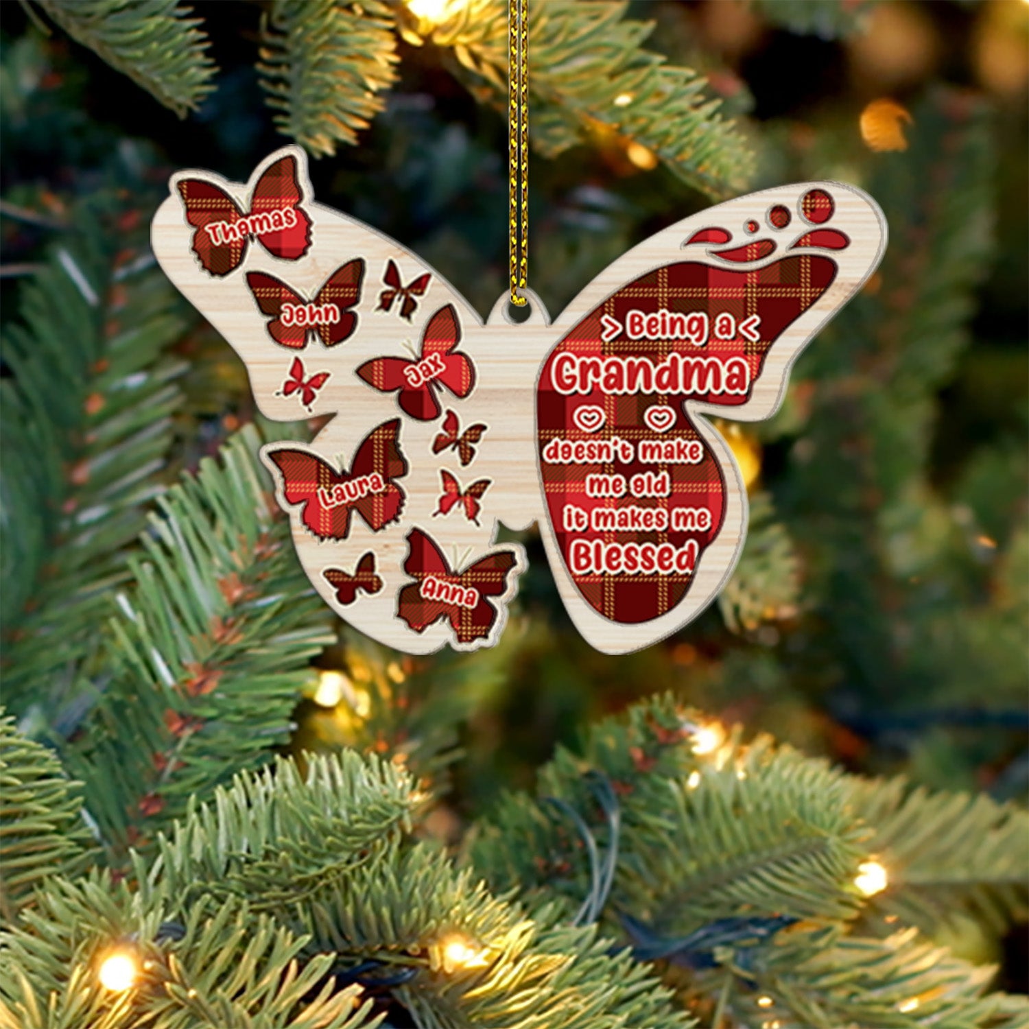Personalized Family Christmas Ornament, Family Name, Butterfly Ornaments, Christmas Shape Ornament 2 Layer