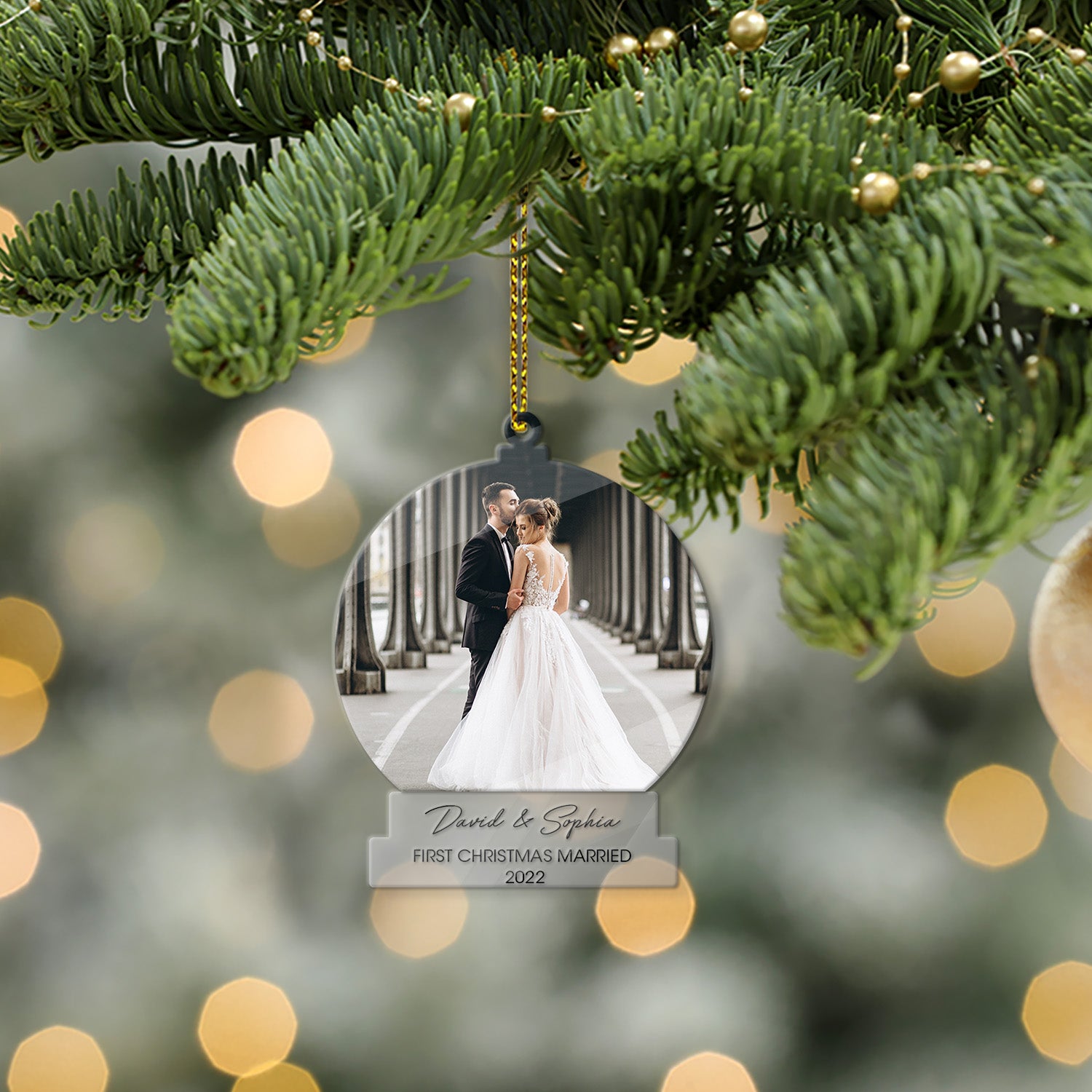 Personalized Name And Text, Custom Photo, First Christmas Married 2022, Christmas Shape Ornament 2 Sides