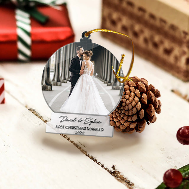 Personalized Name And Text, Custom Photo, First Christmas Married 2022, Christmas Shape Ornament 2 Sides