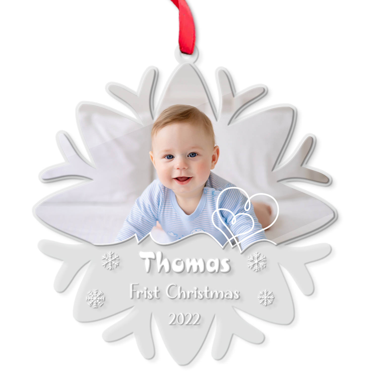 Personalized Name And Photo, Ornament For Baby, Baby's First Christmas, Snowflake, Christmas Shape Ornament 2 Sides