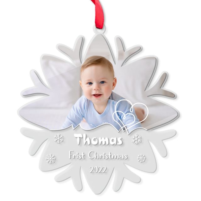 Personalized Name And Photo, Ornament For Baby, Baby's First Christmas, Snowflake, Christmas Shape Ornament 2 Sides