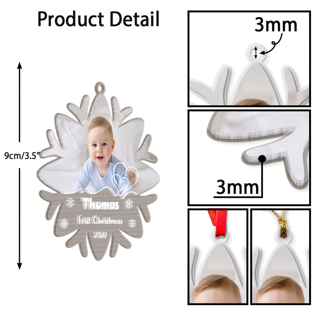 Personalized Name And Photo, Ornament For Baby, Baby's First Christmas, Snowflake, Christmas Shape Ornament 2 Sides