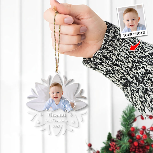 Personalized Name And Photo, Ornament For Baby, Baby's First Christmas, Snowflake, Christmas Shape Ornament 2 Sides