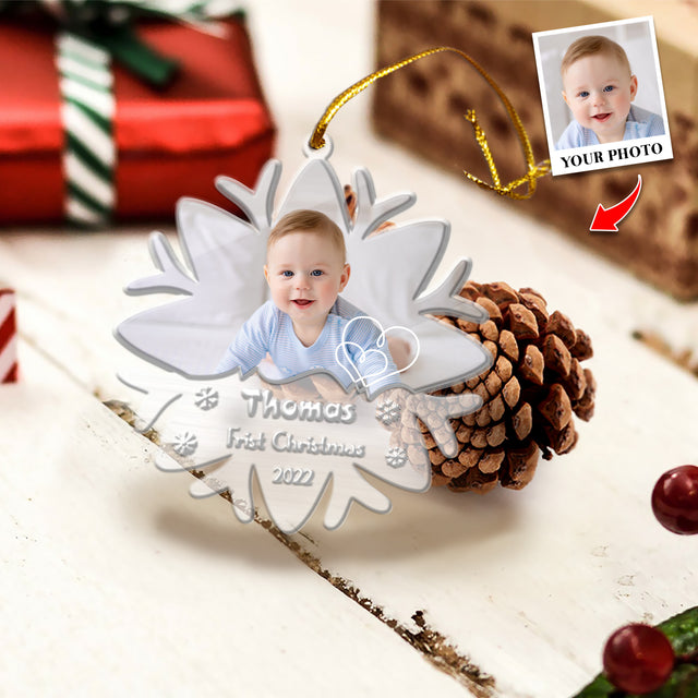 Personalized Name And Photo, Ornament For Baby, Baby's First Christmas, Snowflake, Christmas Shape Ornament 2 Sides