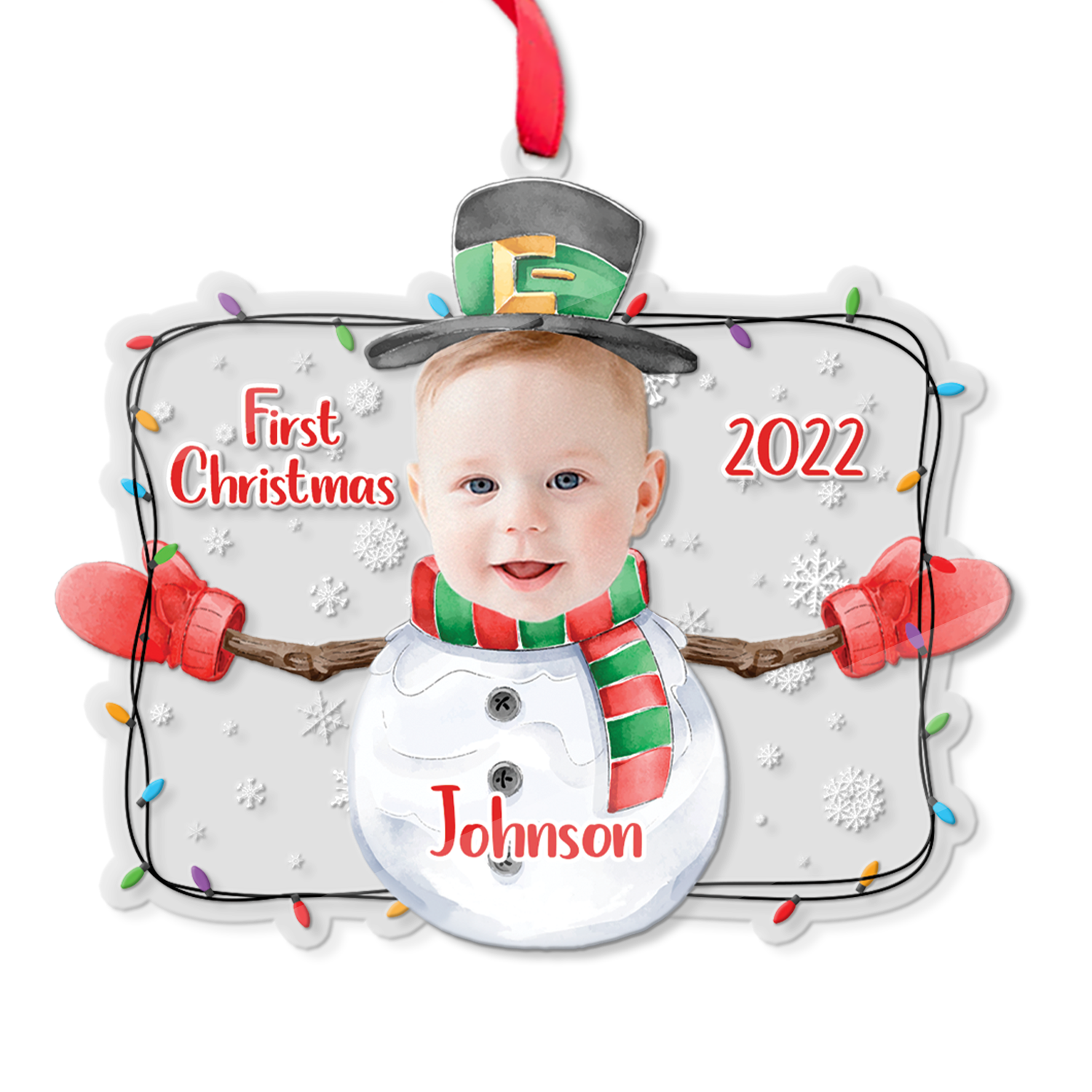 Personalized Name And Photo, Ornament For Baby, Baby's First Christmas, Snowman, Christmas Shape Ornament 2 Sides