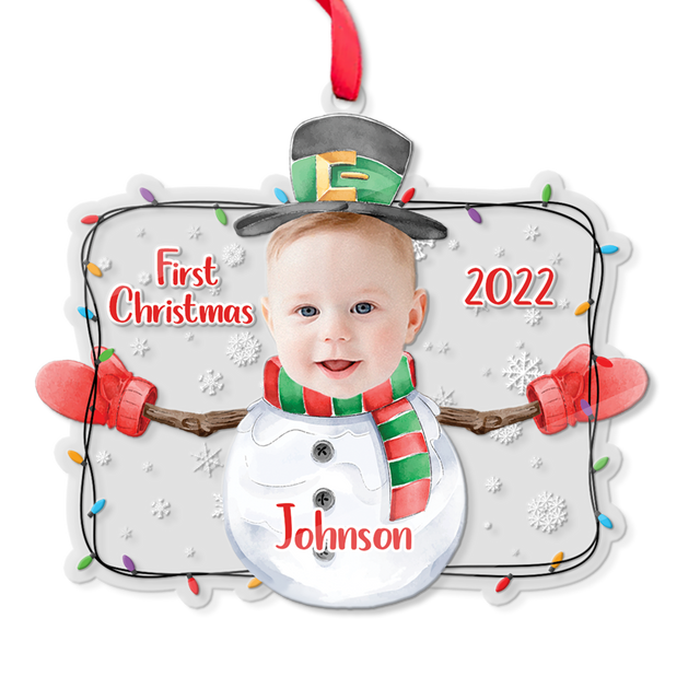 Personalized Name And Photo, Ornament For Baby, Baby's First Christmas, Snowman, Christmas Shape Ornament 2 Sides