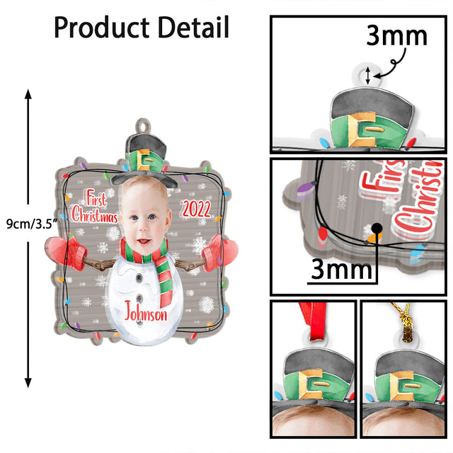 Personalized Name And Photo, Ornament For Baby, Baby's First Christmas, Snowman, Christmas Shape Ornament 2 Sides