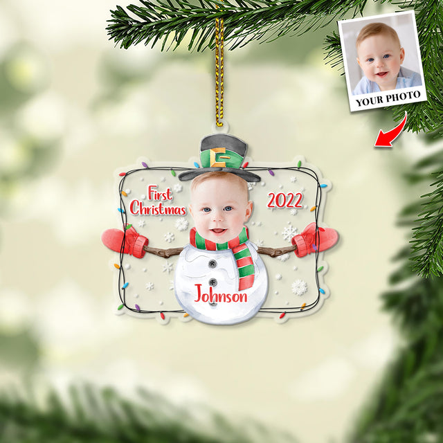 Personalized Name And Photo, Ornament For Baby, Baby's First Christmas, Snowman, Christmas Shape Ornament 2 Sides