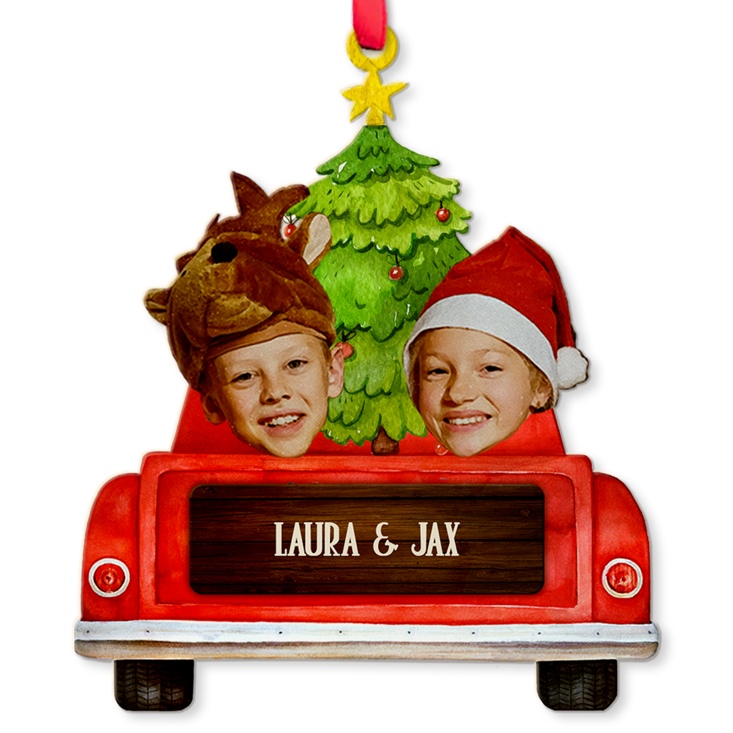 Custom Face From Photo, Christmas Car, Christmas Shape Ornament 2 Sides