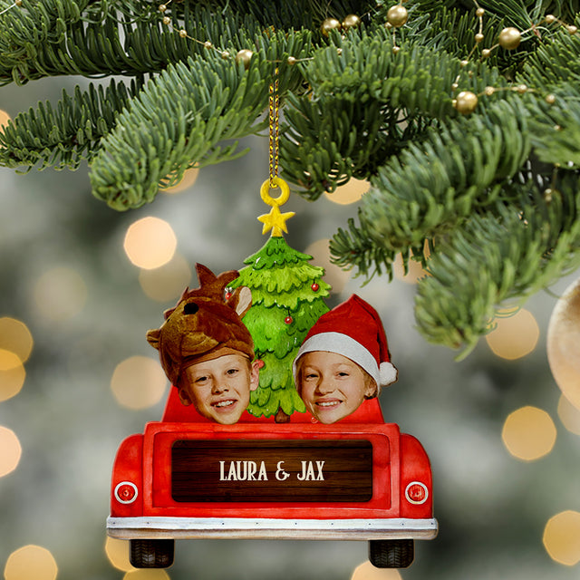 Custom Face From Photo, Christmas Car, Christmas Shape Ornament 2 Sides