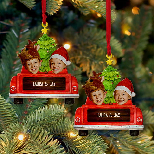 Custom Face From Photo, Christmas Car, Christmas Shape Ornament 2 Sides