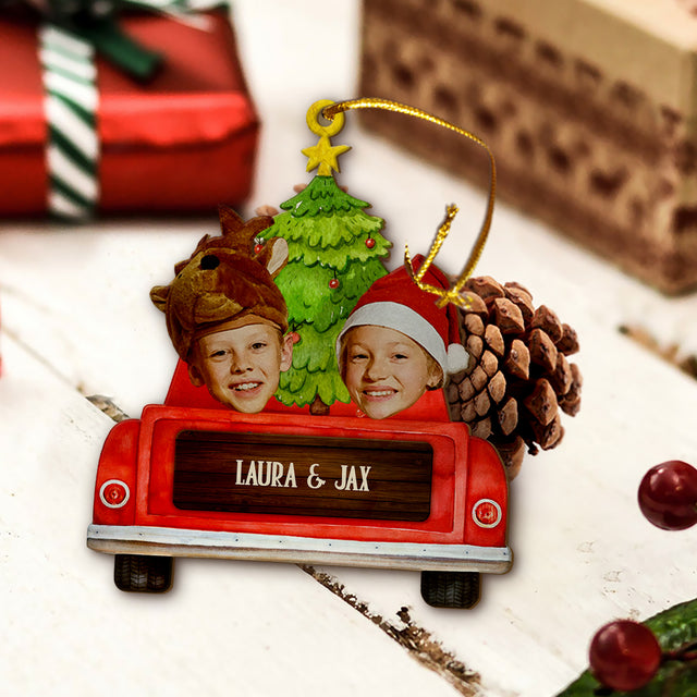 Custom Face From Photo, Christmas Car, Christmas Shape Ornament 2 Sides