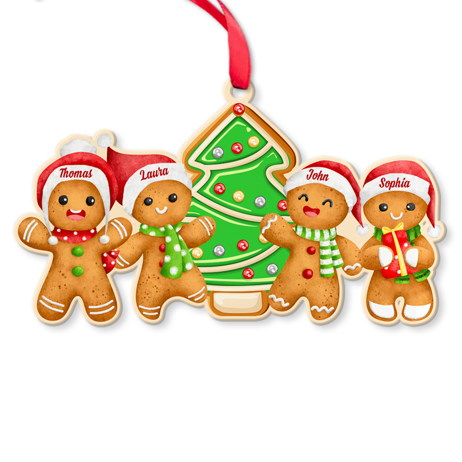 Custom Gingerbread Family Ornament, Christmas Shape Ornament 2 Sides, Personalized Name And Text