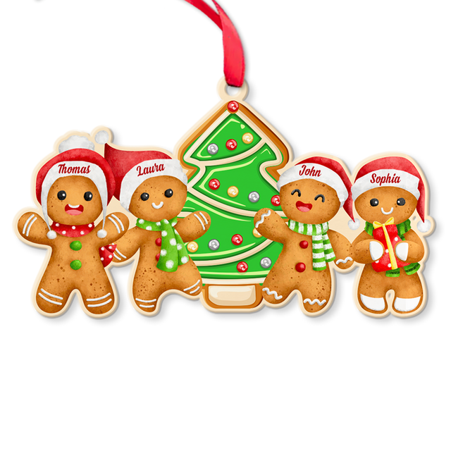 Custom Gingerbread Family Ornament, Christmas Shape Ornament 2 Sides, Personalized Name And Text