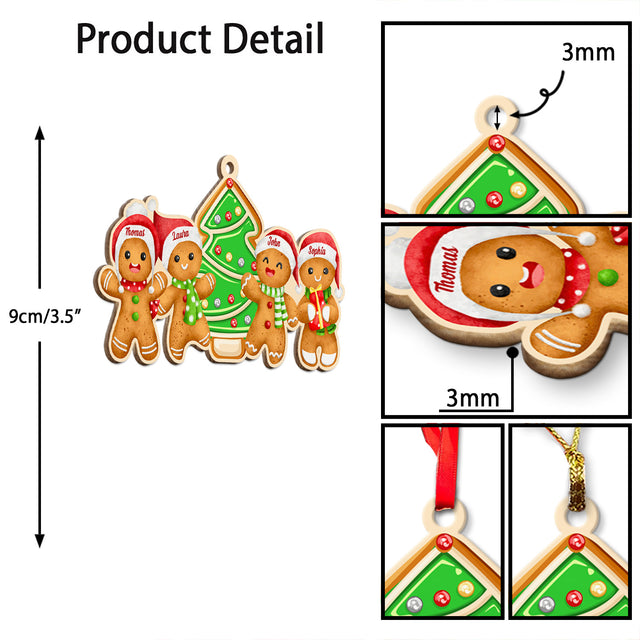 Custom Gingerbread Family Ornament, Christmas Shape Ornament 2 Sides, Personalized Name And Text