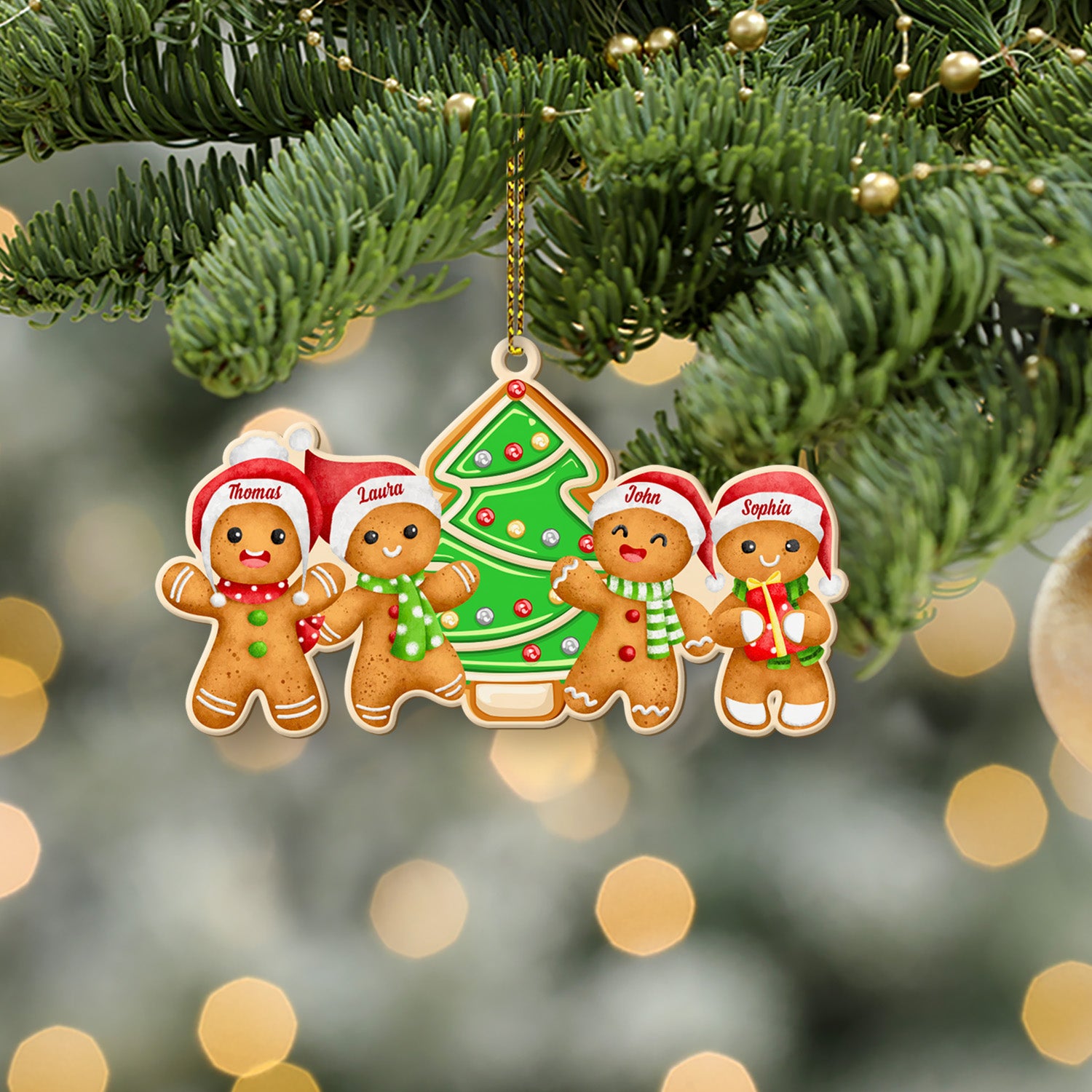 Custom Gingerbread Family Ornament, Christmas Shape Ornament 2 Sides, Personalized Name And Text