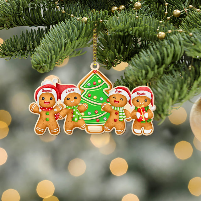 Custom Gingerbread Family Ornament, Christmas Shape Ornament 2 Sides, Personalized Name And Text
