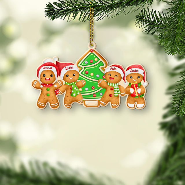 Custom Gingerbread Family Ornament, Christmas Shape Ornament 2 Sides, Personalized Name And Text