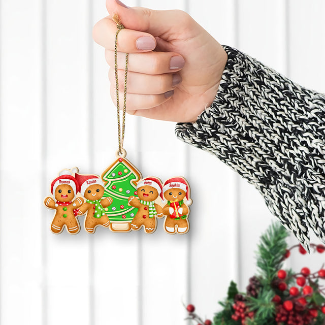 Custom Gingerbread Family Ornament, Christmas Shape Ornament 2 Sides, Personalized Name And Text