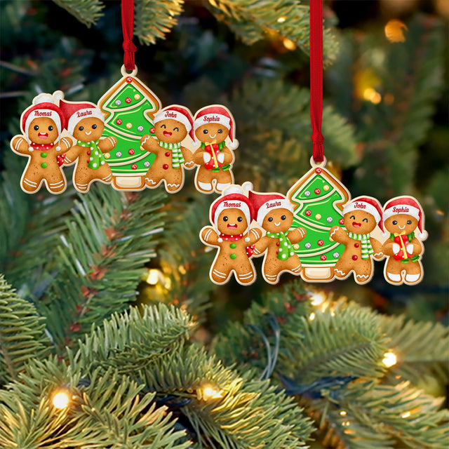 Custom Gingerbread Family Ornament, Christmas Shape Ornament 2 Sides, Personalized Name And Text
