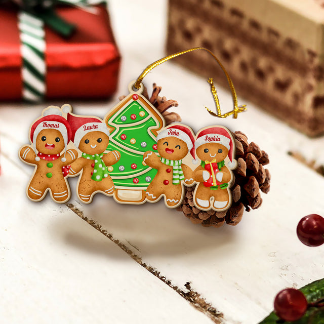Custom Gingerbread Family Ornament, Christmas Shape Ornament 2 Sides, Personalized Name And Text