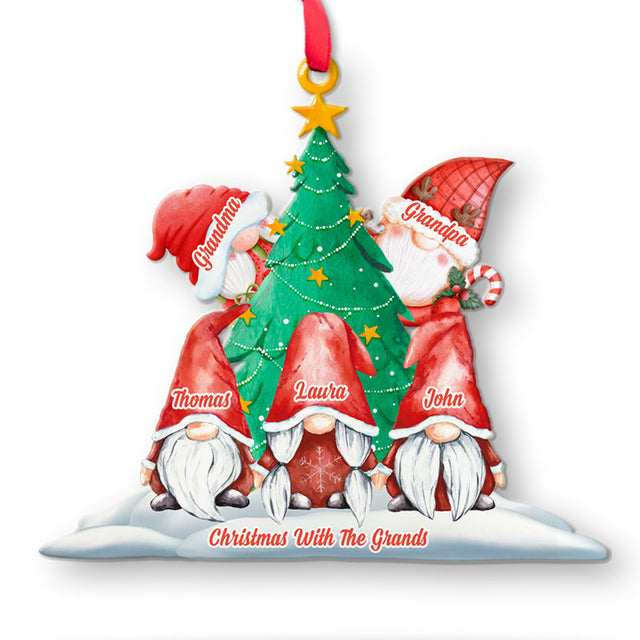 Gnome Christmas Ornament, Custom Family Name, 2 Sided Wooden Tree Ornament, Personalized Name And Text
