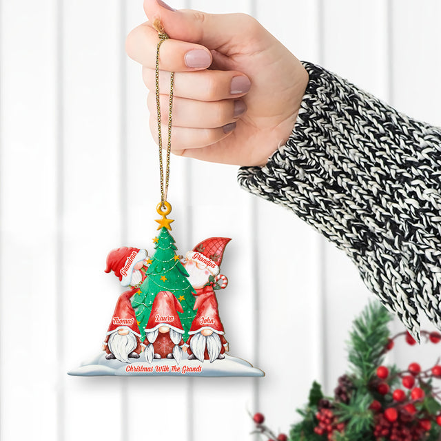 Gnome Christmas Ornament, Custom Family Name, 2 Sided Wooden Tree Ornament, Personalized Name And Text