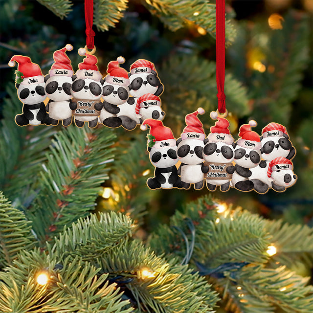 Personalized Name And Text, Family Name, Christmas Panda, Christmas Shape Ornament 2 Sides