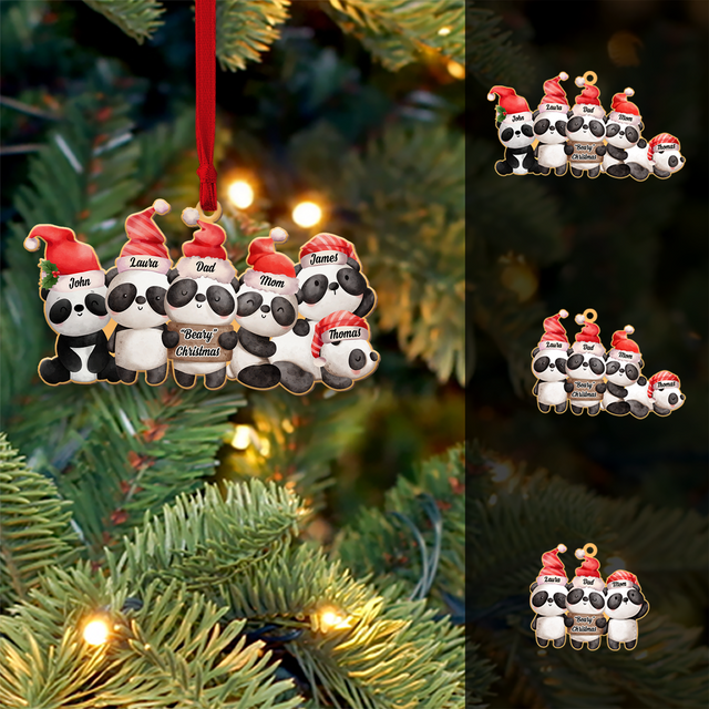 Personalized Name And Text, Family Name, Christmas Panda, Christmas Shape Ornament 2 Sides