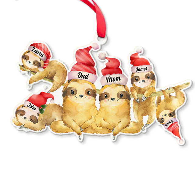 Personalized Name And Text, Sloth Family Ornament, Family Name, Christmas Shape Ornament 2 Sides