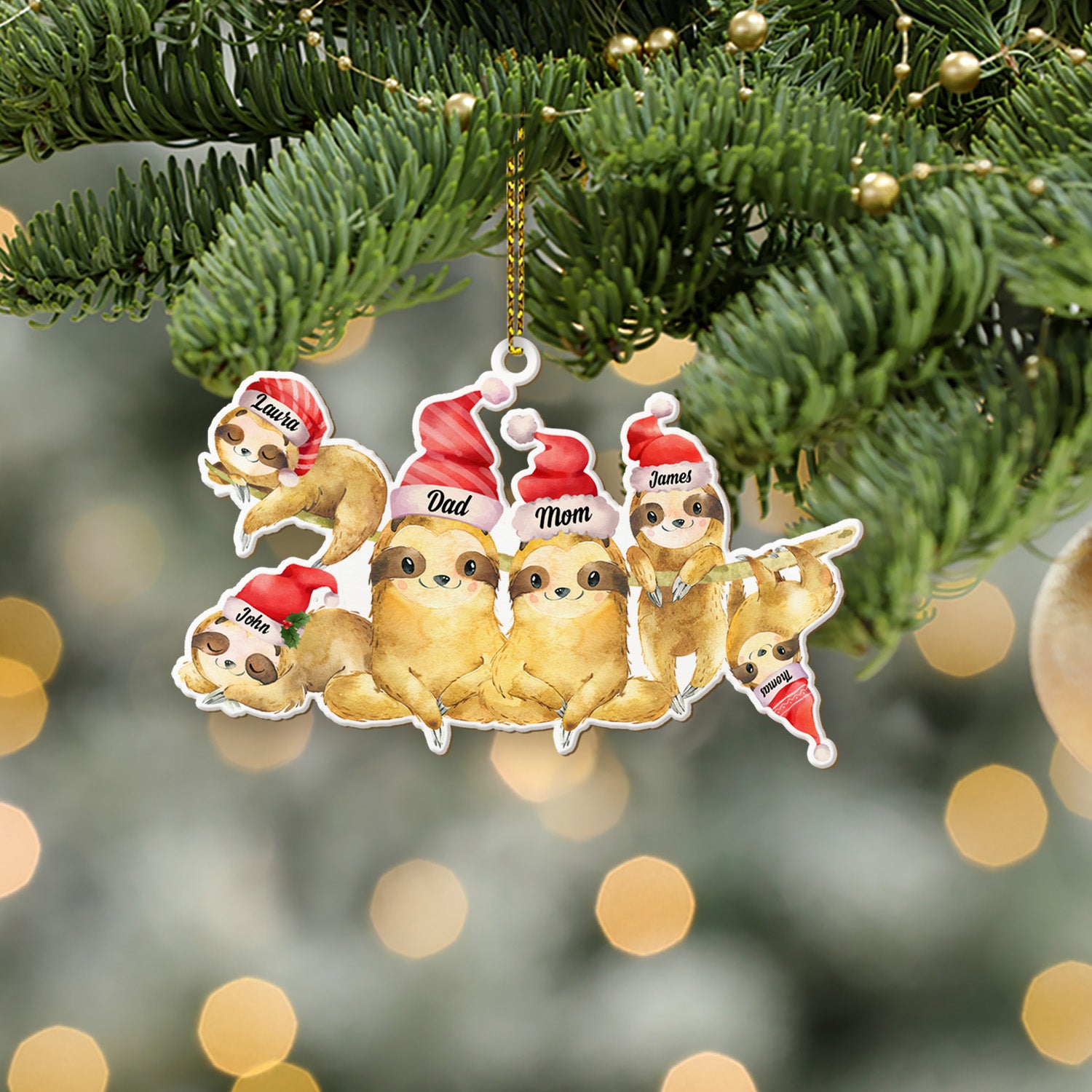 Personalized Name And Text, Sloth Family Ornament, Family Name, Christmas Shape Ornament 2 Sides