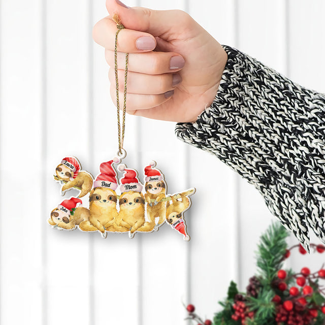 Personalized Name And Text, Sloth Family Ornament, Family Name, Christmas Shape Ornament 2 Sides