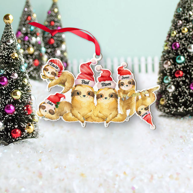 Personalized Name And Text, Sloth Family Ornament, Family Name, Christmas Shape Ornament 2 Sides