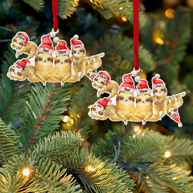 Personalized Name And Text, Sloth Family Ornament, Family Name, Christmas Shape Ornament 2 Sides