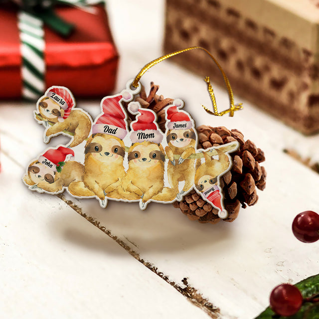 Personalized Name And Text, Sloth Family Ornament, Family Name, Christmas Shape Ornament 2 Sides