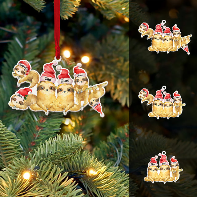 Personalized Name And Text, Sloth Family Ornament, Family Name, Christmas Shape Ornament 2 Sides