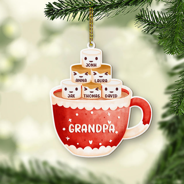 Personalized Family Christmas Ornament, Family Name, Marshmallow Mug, Christmas Shape Ornament 2 Sides