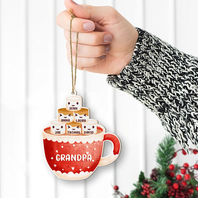 Personalized Family Christmas Ornament, Family Name, Marshmallow Mug, Christmas Shape Ornament 2 Sides
