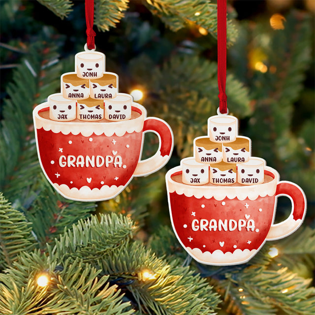 Personalized Family Christmas Ornament, Family Name, Marshmallow Mug, Christmas Shape Ornament 2 Sides