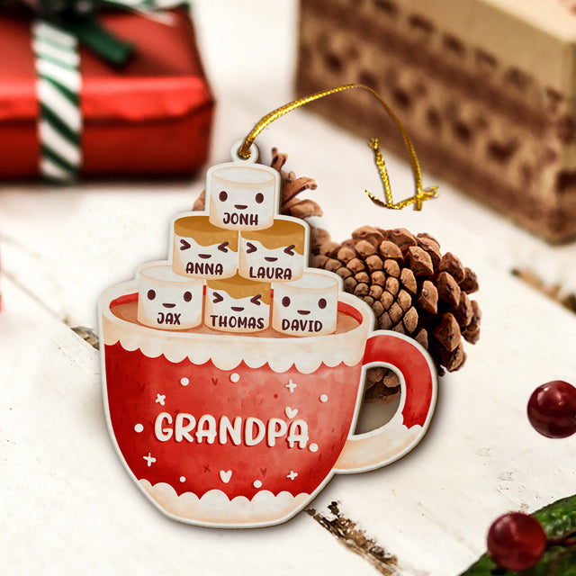 Personalized Family Christmas Ornament, Family Name, Marshmallow Mug, Christmas Shape Ornament 2 Sides