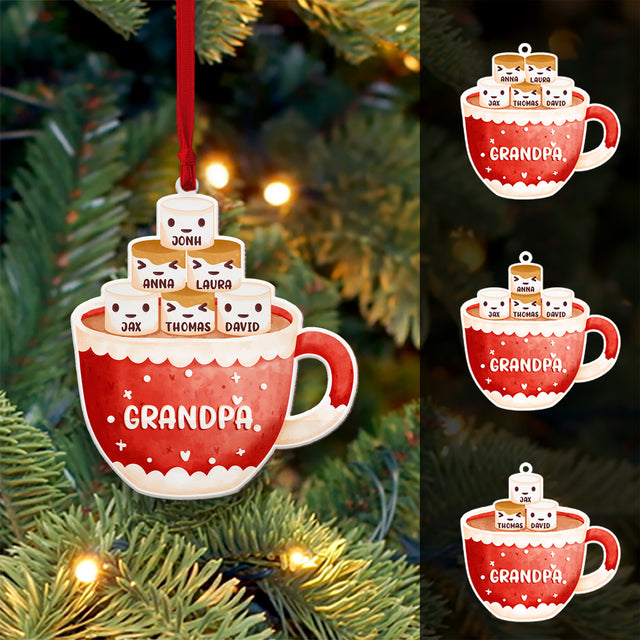 Personalized Family Christmas Ornament, Family Name, Marshmallow Mug, Christmas Shape Ornament 2 Sides