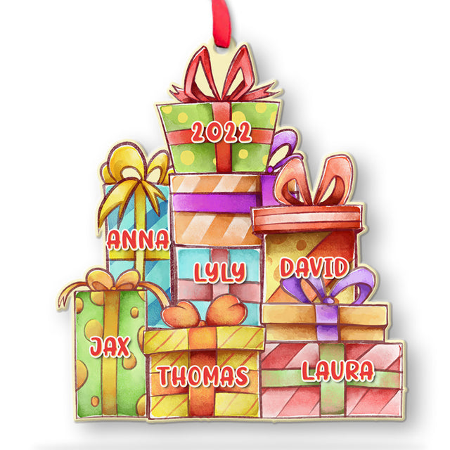 Personalized Family Christmas Ornament, Family Name, Christmas Gift Boxes, Christmas Shape Ornament 2 Sides