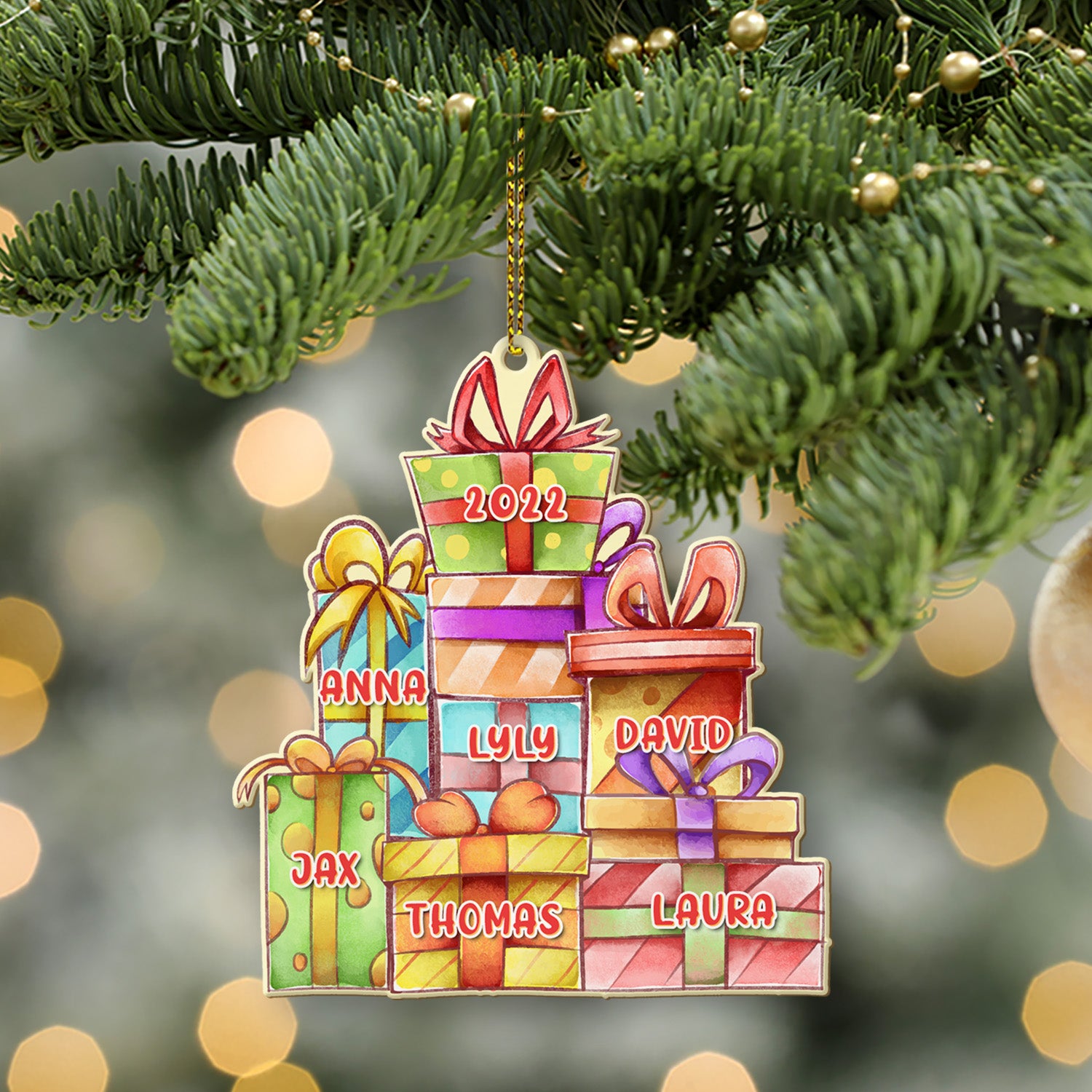 Personalized Family Christmas Ornament, Family Name, Christmas Gift Boxes, Christmas Shape Ornament 2 Sides