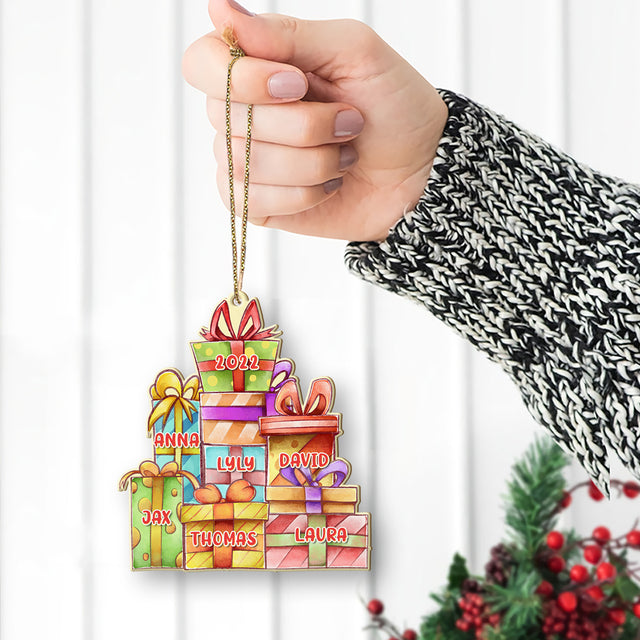 Personalized Family Christmas Ornament, Family Name, Christmas Gift Boxes, Christmas Shape Ornament 2 Sides