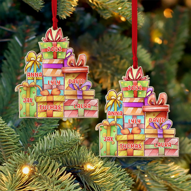 Personalized Family Christmas Ornament, Family Name, Christmas Gift Boxes, Christmas Shape Ornament 2 Sides